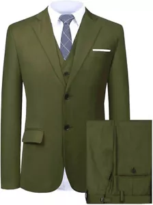 Men's 3 Piece Suit Olive Green Slim fit One Button Business Office Suit - Picture 1 of 7