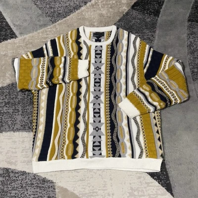 ASOS Design Sweater Men Medium Brown 3D Knit Coogi Style Abstract Chunky Hip Hop - Image 1 of 4