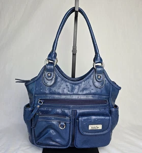 Multisac Hobo Bag Tote Faux Leather Vinyl Blue Dots 12" x 5" x 12" - Picture 1 of 15