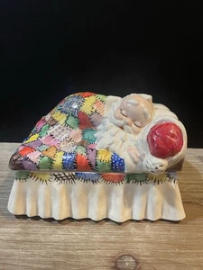 Vtg Sleeping Santa Claus Hand Painted Ceramic Lidded Trinket Box 1967  7.75”x 5” - Picture 1 of 24