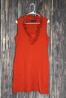 New York & Company Dress Womens L Red Ruffle Sleeveless Shift Cotton Preppy - Image 1 of 4
