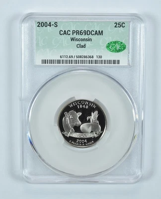 2004-S Washington State Quarter Wisconsin CLAD PR69 DCAM CAC CACg *9777 - Image 1 of 4