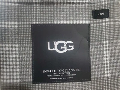NUEVO UGG KING Juego de Sábanas Algodón Franela Gris Cuadros Oeko-Tex Foto 1 de 4