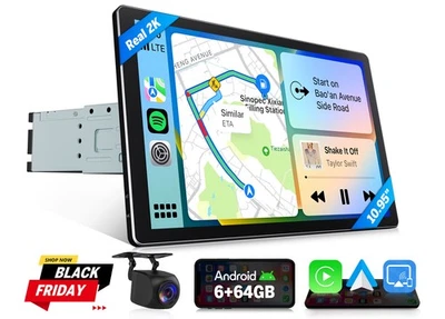 Android Auto Wireless CarPlay 2K Car Stereo GPS DSP 4G LTE Single DIN HiFi Audio - Image 1 of 4