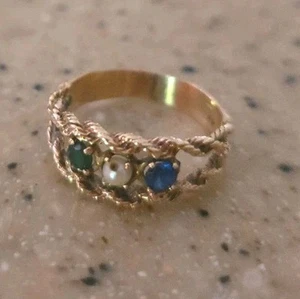 Vintage Ring gemarkt 14kt grüne und blaue Steinsplitter Größe 8 frühere Größe - Bild 1 von 4