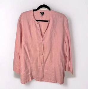 Top Eileen Fisher 100 % lino rosa con botones cuello en V 1X - Imagen 1 de 8