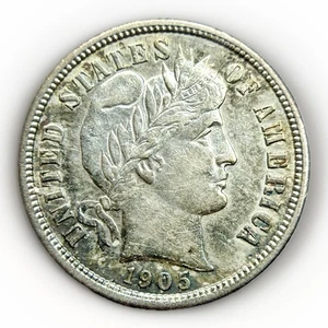 1905 S 10c Barber Silver Dime Rare Ten Cents San Francisco AU About Uncirculated - Bild 1 von 3