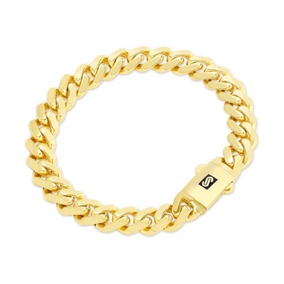 10K Yellow Gold Miami Cuban 9mm Monaco Chain Bracelet Mens Womens 6" 7" 8" 9" - Image 1 of 4
