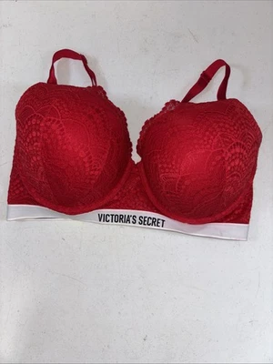 Victoria’s Secret T-Shirt Push-Up Full Coverage Bra Logo Band Red Lace 38DDD - Image 1 of 4