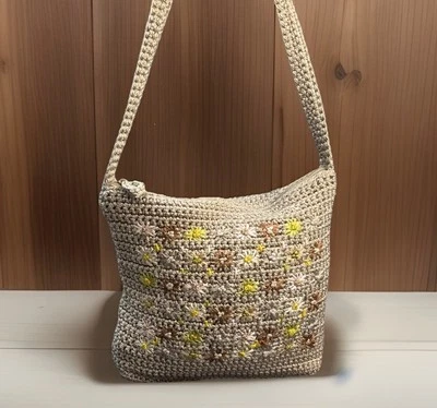 Vintage 90s Y2K Liz Claiborne Crochet Embroidered Crossbody Bag Purse Earthy - Image 1 of 4