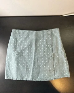 Mango Linen Mint White Polka Dots Wrap Mini Skirt Size 6 - Picture 1 of 9