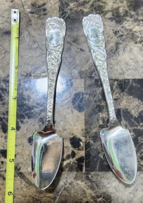 🔎LOT OF 2 RARE ANTIQUE c1898 MONARCH SILVERPLATED ICE CREAM EATING SPOONS 🍨👀 - Image 1 of 4