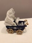 Sylvanian Families Twin Double Pram Blue And White Lace