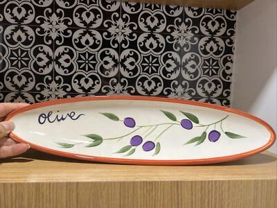 Crate and Barrel Serving Oblong Dish Porcelain Olive Boat Tray 16.5 x 4 - Image 1 of 4