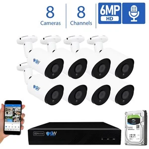 8 Kanäle 4K (2 TB) NVR 8 x 6 MP 2048P PoE IP Außen Mikrofon Überwachungskamera System - Bild 1 von 12