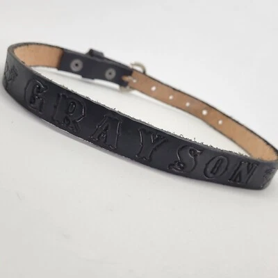 Grayson Leather Belt 22 24 Deer Buck Western Cowboy Tooled Boys Vtg Black - Image 1 of 4