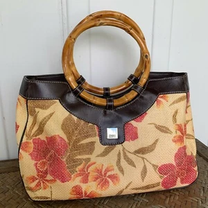 Borsa a mano Franco Sarto floreale doppio manico bambù marrone panna rosso - Foto 1 di 9