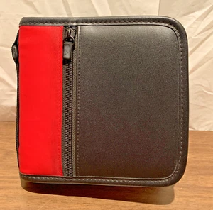 Zippered CD Wallet, Holds 24 CD/ DVD/Blue Ray, Black & Red W/ Handle - Picture 1 of 4