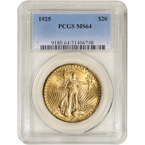 1925 US Gold $20 Saint-Gaudens Double Eagle - PCGS MS64 Cover