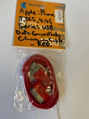 30 Pin Male Connector to USB Data Cable in Red for iPad 2/3 & iPhone 4,4S,3,3GS. - Image 1 of 2