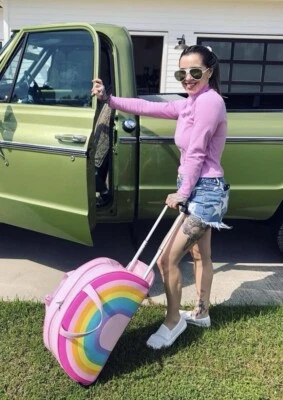 Dolls Kill Rainbow Vinyl Sugar Thrills Weekender Rolling Hard Shell Suitcase Bag - Image 1 of 4