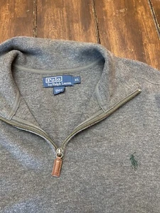 LOT OF 2 POLO RALPH LAUREN Mens XL Red/Gray Grey Knit 1/4 Zip Style Sweaters - Picture 1 of 6