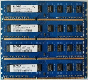 ✅Barrette Mémoire 8Gb (4x2Gb) Elpida DDR3 2Gb 2Rx8 Pc3-8500U 1066Mhz - Bild 1 von 1