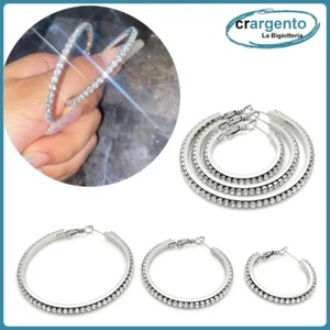 orecchini cerchio con zirconi donna grande in acciaio inox a color argento da - Foto 1 di 11