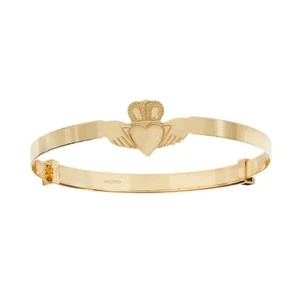 Brazalete bebé Claddagh celta oro 9K. Pulsera de manos irlandesas de bautizo expandible - Imagen 1 de 10