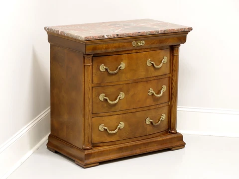 HENREDON Burl Elm Neoclassical Marble Top Nightstand Bedside Chest - A Cover