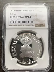 1976 Philippines F.A.O. 25 Piso Silver Proof NGC PF68 Ultra Cameo - Picture 1 of 4