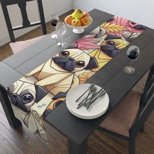 Pug Dog Origami Table Runner, Cotton/Poly Fabric, Home Decor, Kitchen Dining, - Picture 1 of 9