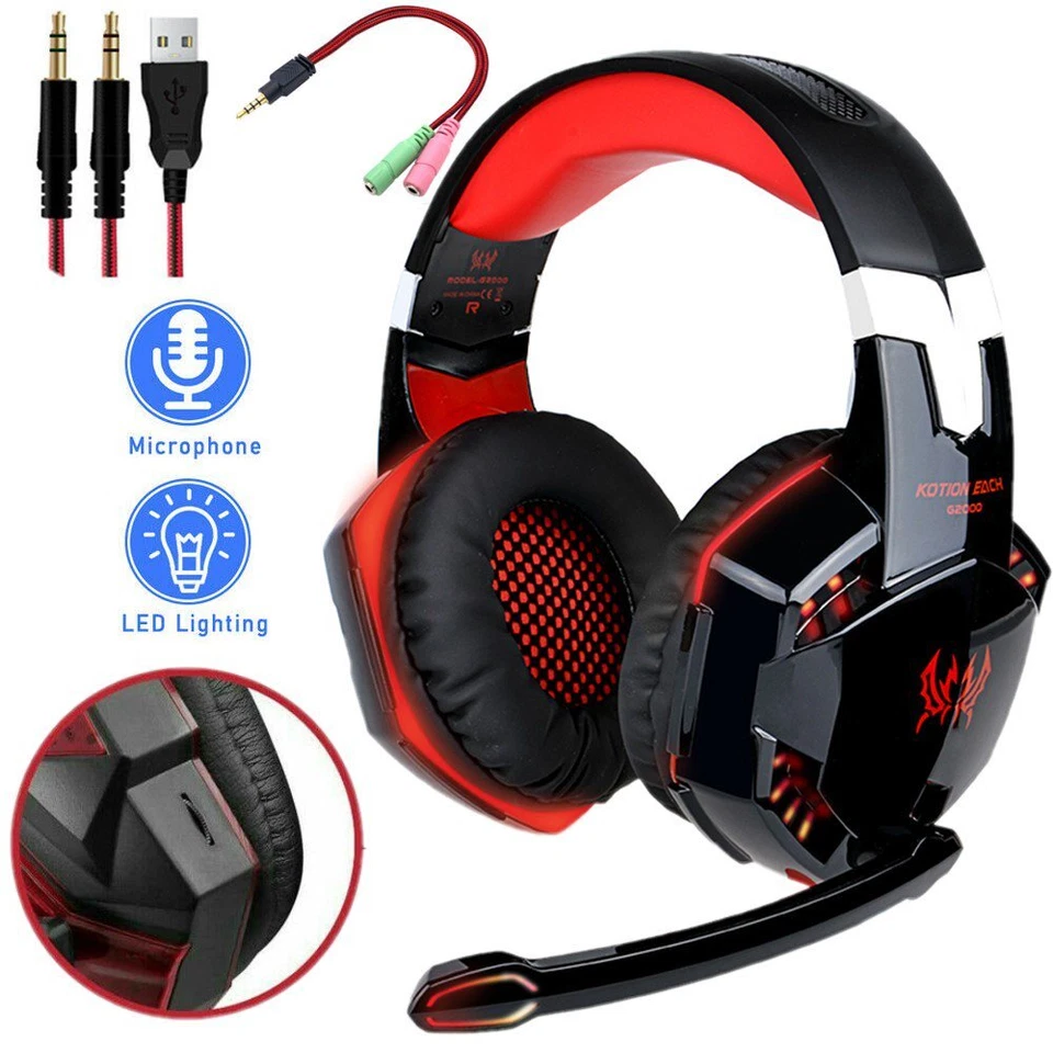 For PC PS5 PS4 Xbox One 3.5mm Gaming Headset Mic LED Headphones Stereo Surround - Image 1 of 4