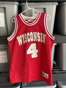 Vintage 90s Wisconsin #4 Basketball Jersey Majestic Red Men’s Size Medium - Picture 1 of 6