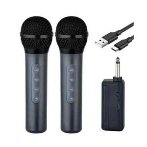 【NEW】HEIKUDING 2 WIRELESS MICROPHONES, PLUG & PLAY W/ ADJUSTABLE VOLUME & ECHO.. - Picture 1 of 9