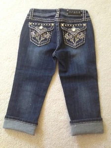 L.A. IDOL Kids Girls Denim Rhinestone Pockets Capri Jeans Size 10 - Picture 1 of 2