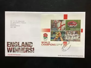 GB 2003 Rugby World Cup England Winners M/S FDC, RM, Twickenham pmk (K747#2) - Picture 1 of 1