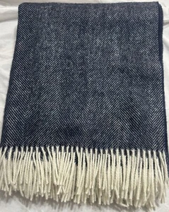 BRONTE by Moon ๐ฌ๐ง Herringbone Dark Blue Throw/Blanket 100% Pure New Wool - Picture 1 of 4