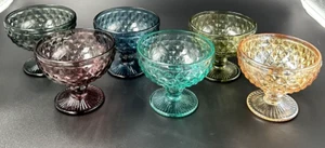 Gaolinci Vintage Embossed Glass Footed Dessert Bowls Set of 6 Multicolored Bowls - Picture 1 of 10