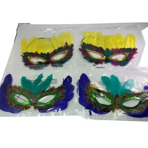 4 Mardi Gras Masks Feathers UNUSED Still Sealed 89139 - Picture 1 of 4