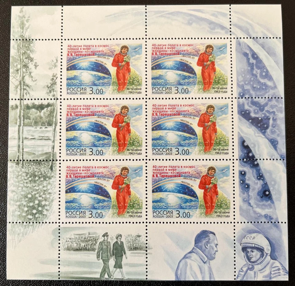 Russia 2003. Space Flight of V. Tereshkova. 40th Anniv. Sheet of 6  Sc# 6777 MNH - Image 1 of 1