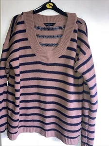 Dorothy Perkins Size 16 Caramel And Navy Striped Jumper max mara style - Picture 1 of 5