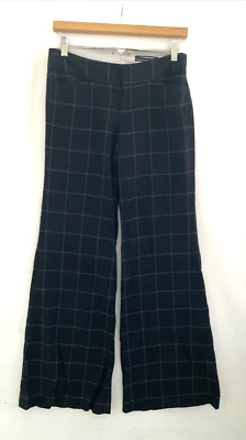 CLUB MONACO Black Wool Windowpane Plaid Flared Wide Leg Pants Stretch Size 4 - Image 1 of 4