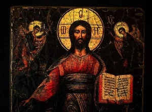 Antike russisch-orthodoxe Ikone "gerettet Smolensky" 12x8,6" Holz Leinen Leinwand Sammlung - Bild 1 von 8