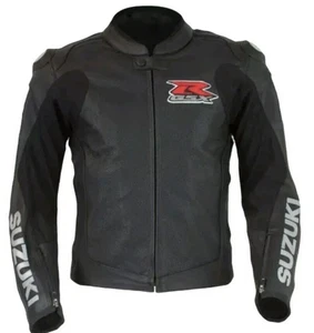Giacca Moto Suzuki Pelle di Vacchetta CE Armatura Biker Racing Gear Uomo - Foto 1 di 4