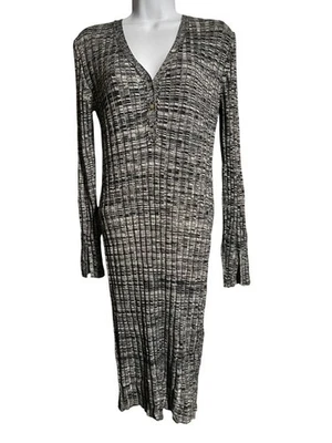 Vestido midi acanalado Body Con Willow & Wind negro gris manga larga detalle de botones M Foto 1 de 4