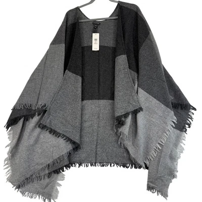Eileen Fisher Wool Blend Serape Poncho Cape Shawl One Size Ash Gray - Image 1 of 4