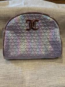 Juicy Couture Pink Hearts Zip Top Velour Makeup Cosmetic Bag Purse NEW - Picture 1 of 10