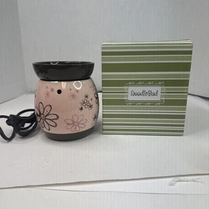 Scentsy Full Size Wax Warmer Doodle Bud Pink & Brown Flowers- No Bulb - Picture 1 of 6