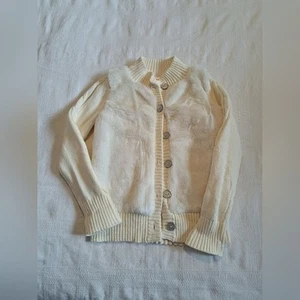 Gymboree girls size 7/8 cream sweater faux fur on the front, silver buttons EUC - Picture 1 of 5